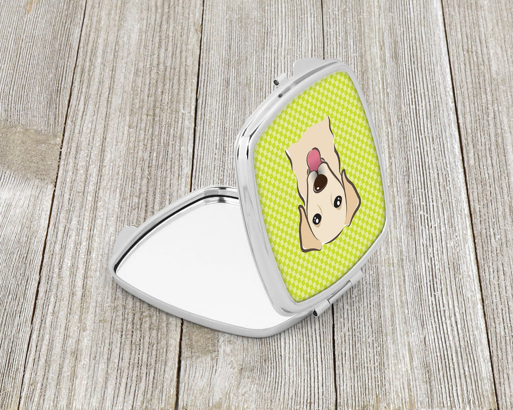 Checkerboard Lime Green Golden Retriever Compact Mirror Decorative Travel Makeup Mirror for Women Girls Gifts Pocket Makeup Mirror Folding Handheld