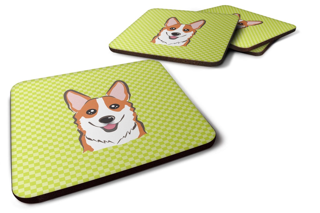 Checkerboard Lime Green Corgi Foam Coasters Set of 4 Cup Coasters for Indoor Outdoor, Tabletop Protection, Anti Slip, Mouse pad Material