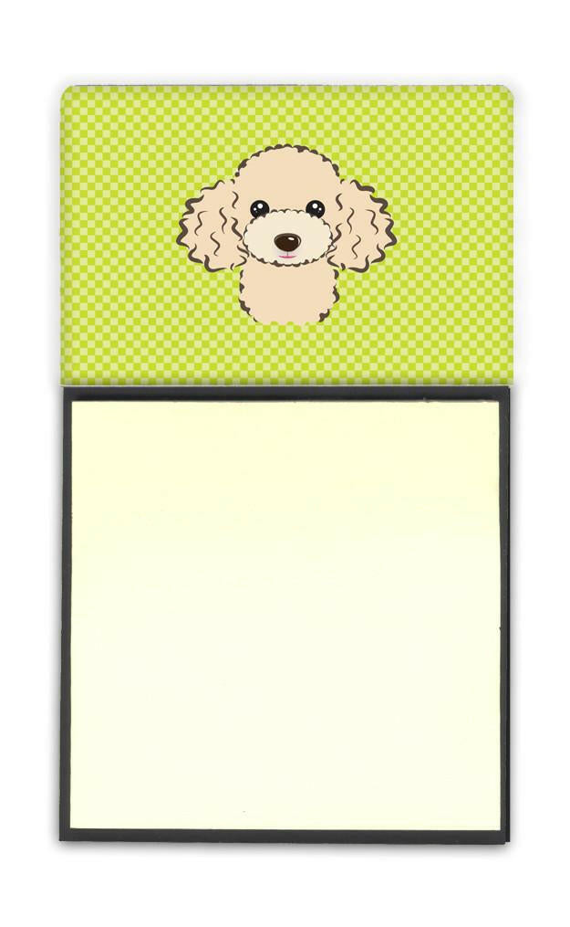 Checkerboard Lime Green Buff Poodle Watercolor Sticky Note Holder Refillable Dispenser Desk Accessory 3x3 Pad Gift