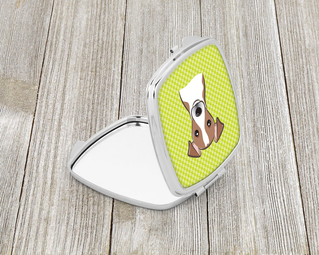 Checkerboard Lime Green Jack Russell Terrier Compact Mirror Decorative Travel Makeup Mirror for Women Girls Gifts Pocket Makeup Mirror Folding Handheld