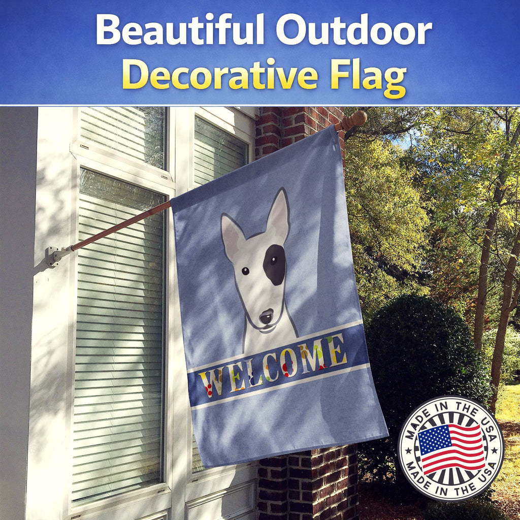 Bull Terrier Welcome House Flag 28x40 Porch Sleeve Pole Decorative Outside Yard Banner Artwork Wall Hanging, Polyester