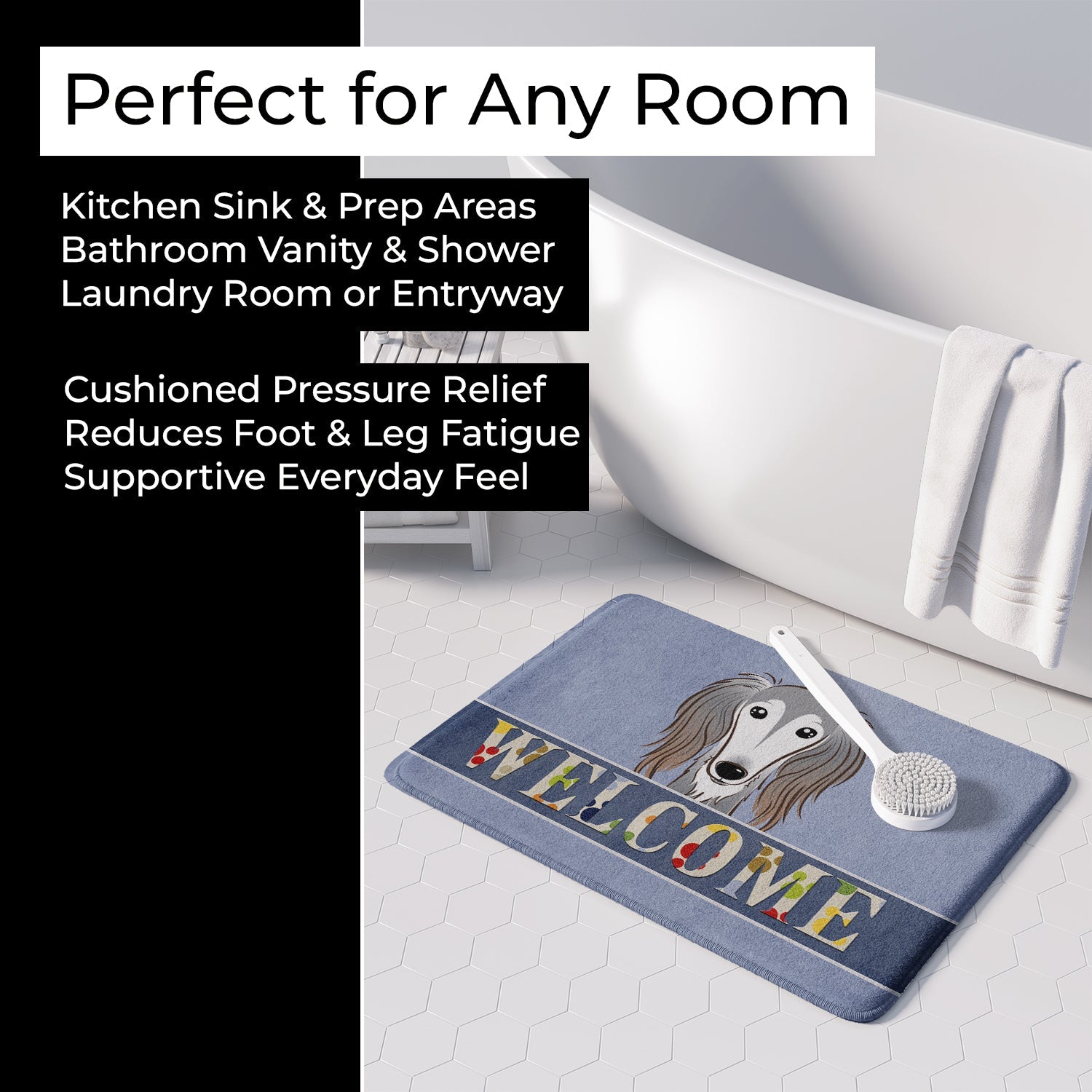 Saluki Welcome Memory Foam Kitchen Mat Machine Washable Anti-Fatigue Cushion Comfort Bath or Kitchen Rug