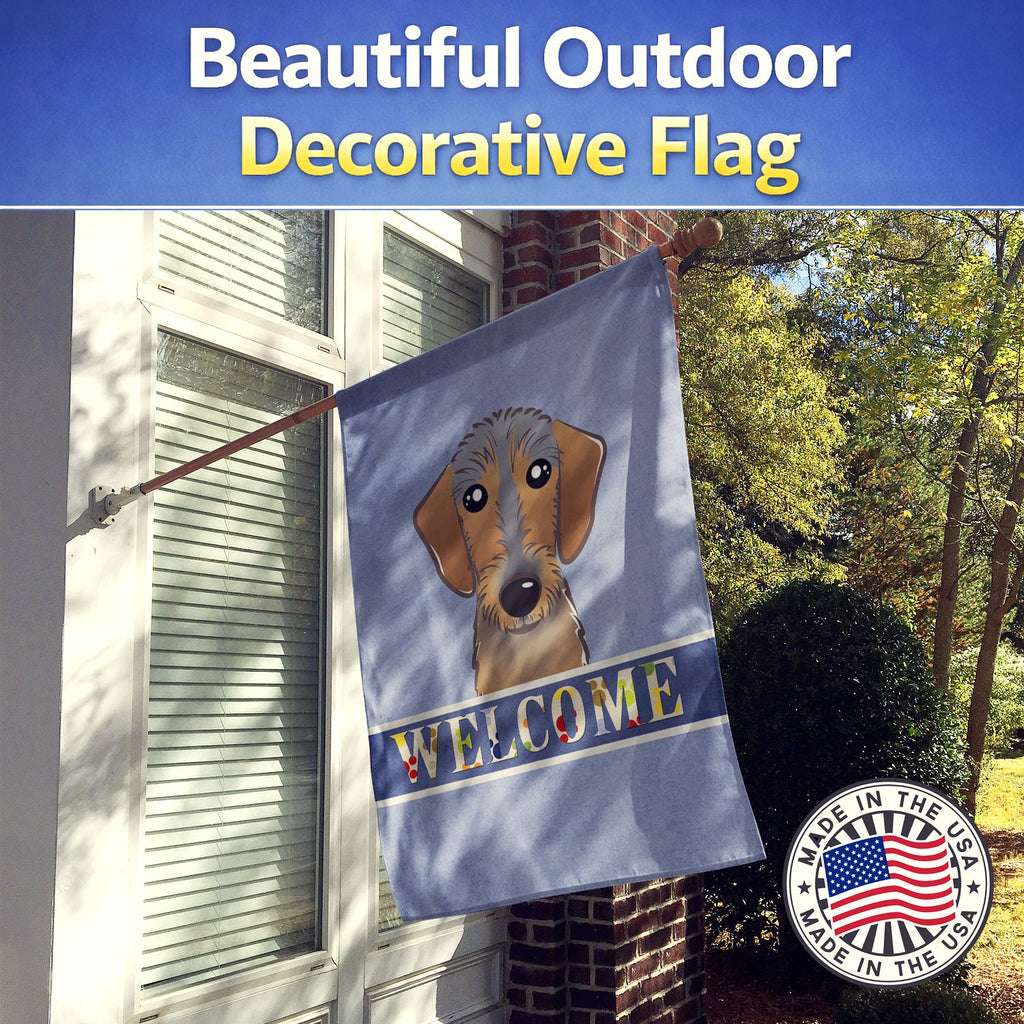 Wirehaired Dachshund Welcome House Flag 28x40 Porch Sleeve Pole Decorative Outside Yard Banner Artwork Wall Hanging, Polyester