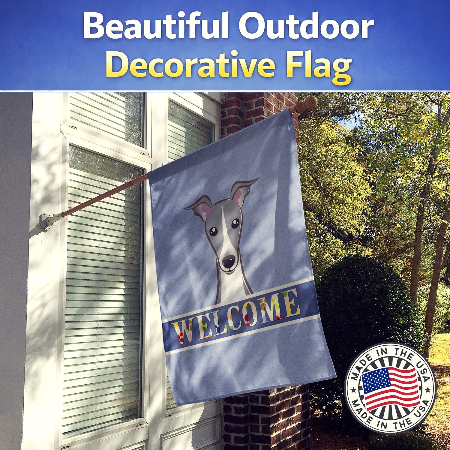 Italian Greyhound Welcome House Flag 28x40 Porch Sleeve Pole Decorative Outside Yard Banner Artwork Wall Hanging, Polyester