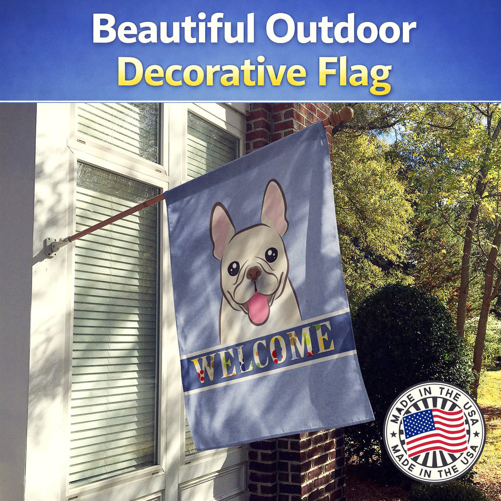 French Bulldog Welcome House Flag 28x40 Porch Sleeve Pole Decorative Outside Yard Banner Artwork Wall Hanging, Polyester