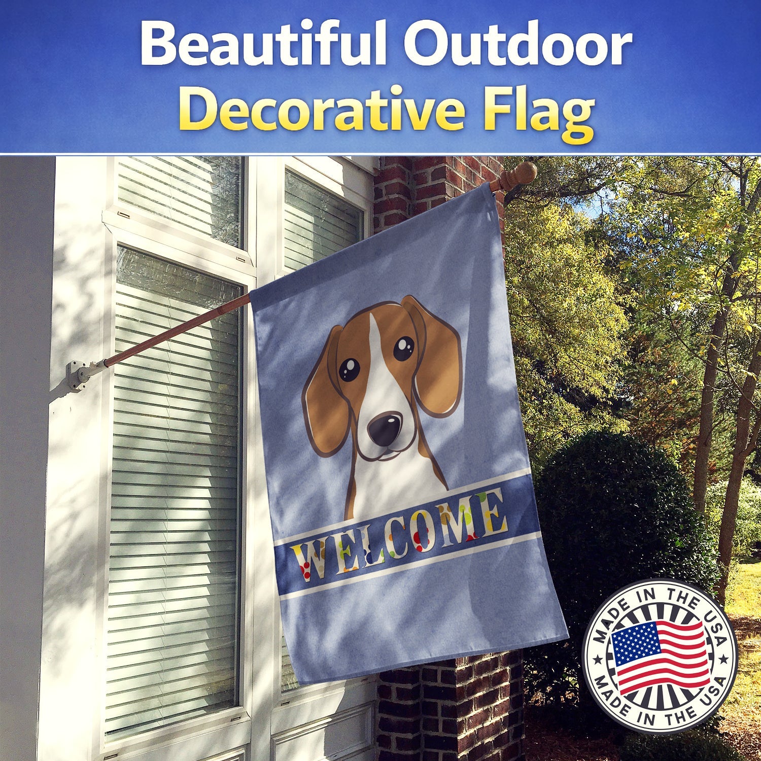 Beagle Welcome House Flag 28x40 Porch Sleeve Pole Decorative Outside Yard Banner Artwork Wall Hanging, Polyester