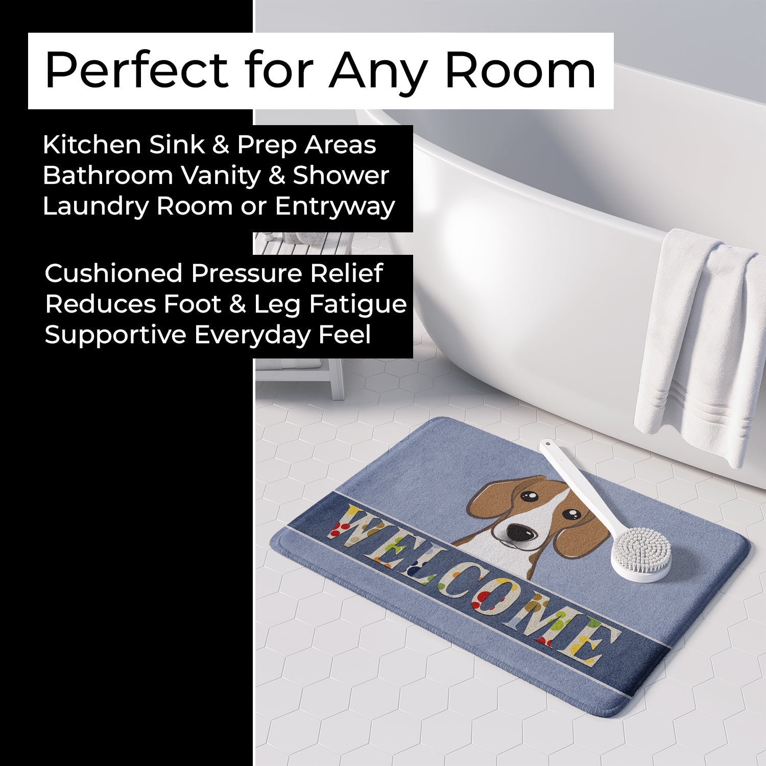 Beagle Welcome Memory Foam Kitchen Mat Machine Washable Anti-Fatigue Cushion Comfort Bath or Kitchen Rug
