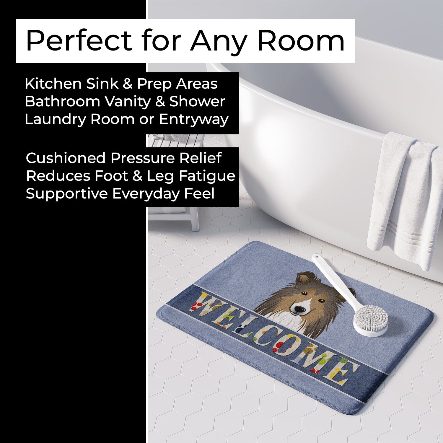 Sheltie Welcome Memory Foam Kitchen Mat Machine Washable Anti-Fatigue Cushion Comfort Bath or Kitchen Rug