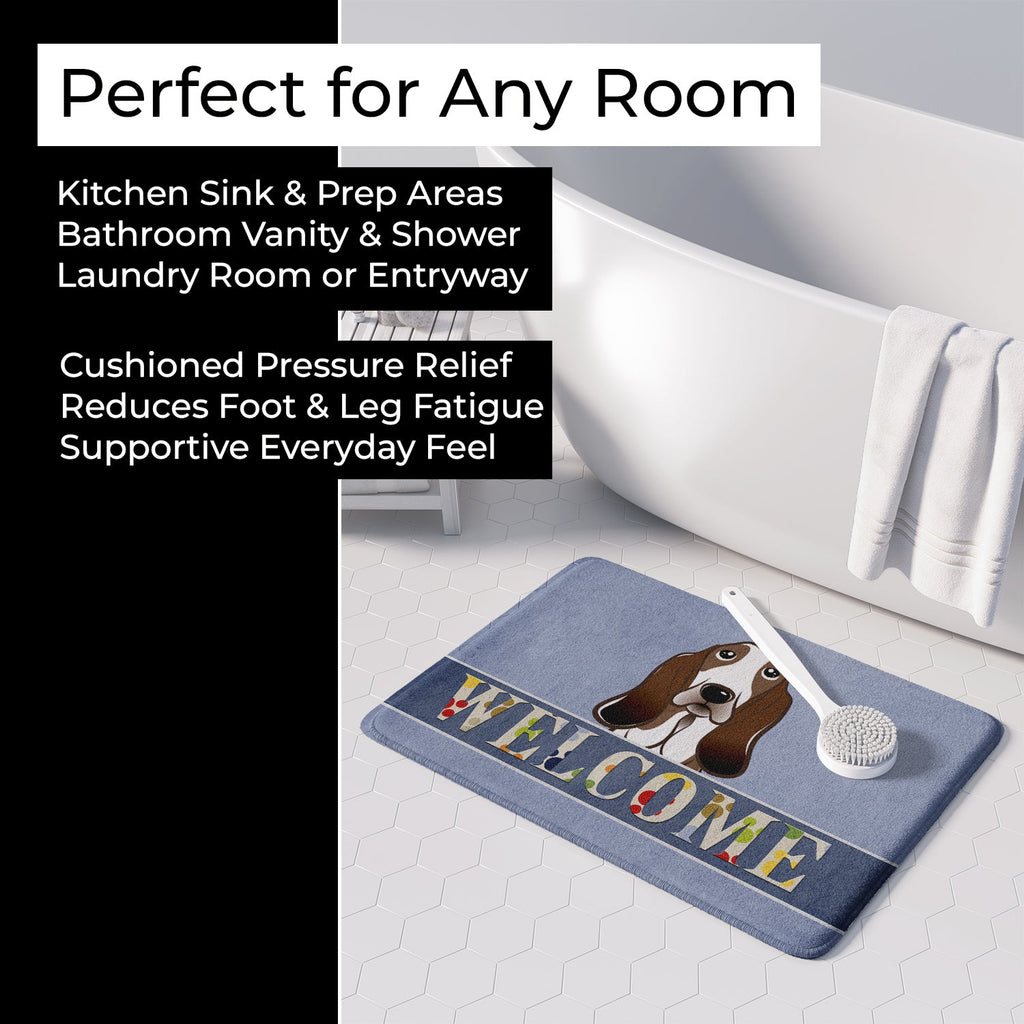Basset Hound Welcome Memory Foam Kitchen Mat Machine Washable Anti-Fatigue Cushion Comfort Bath or Kitchen Rug