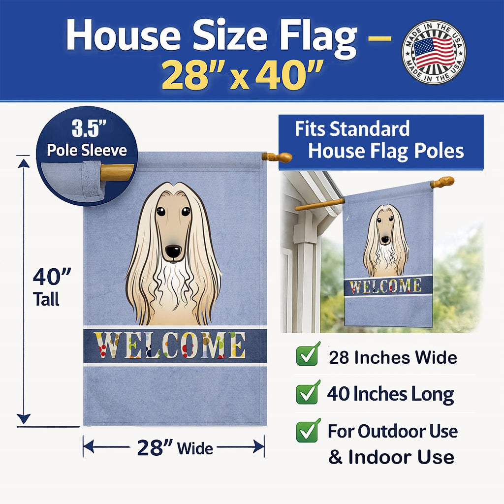 Afghan Hound Welcome House Flag 28x40 Porch Sleeve Pole Decorative Outside Yard Banner Artwork Wall Hanging, Polyester