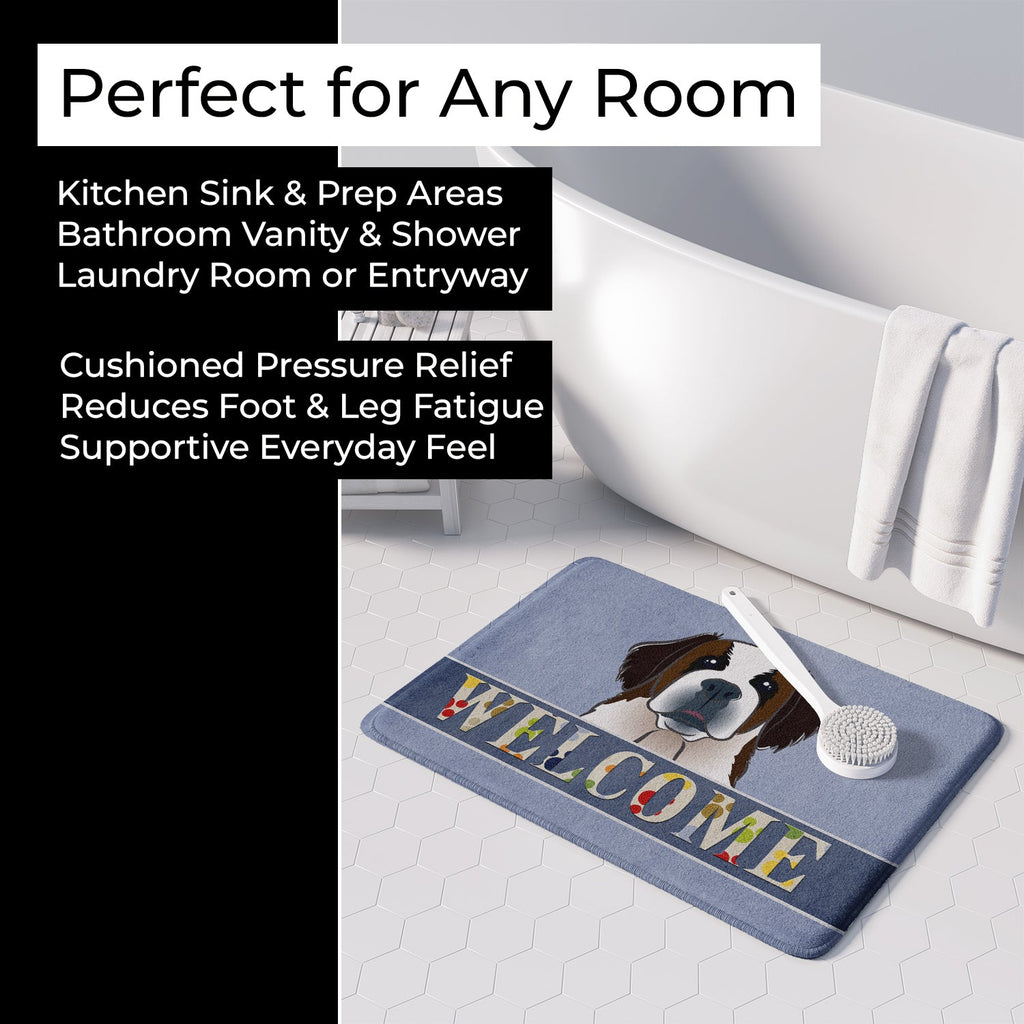 Saint Bernard Welcome Memory Foam Kitchen Mat Machine Washable Anti-Fatigue Cushion Comfort Bath or Kitchen Rug