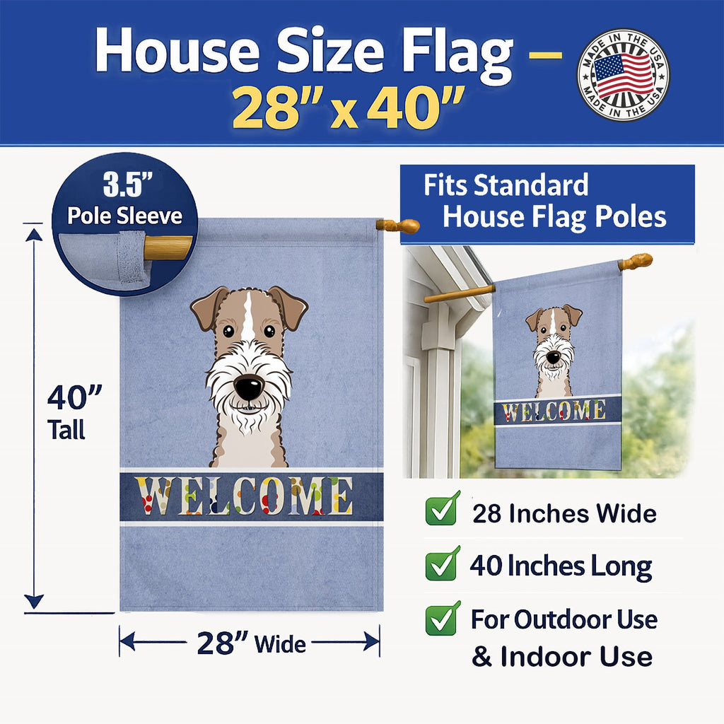 Wire Haired Fox Terrier Welcome House Flag 28x40 Porch Sleeve Pole Decorative Outside Yard Banner Artwork Wall Hanging, Polyester