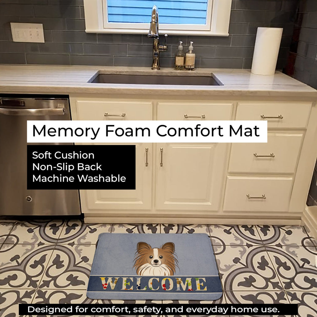 Papillon Welcome Memory Foam Kitchen Mat Machine Washable Anti-Fatigue Cushion Comfort Bath or Kitchen Rug