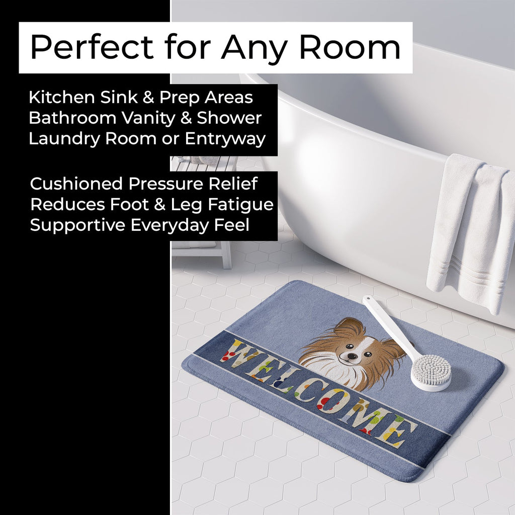 Papillon Welcome Memory Foam Kitchen Mat Machine Washable Anti-Fatigue Cushion Comfort Bath or Kitchen Rug