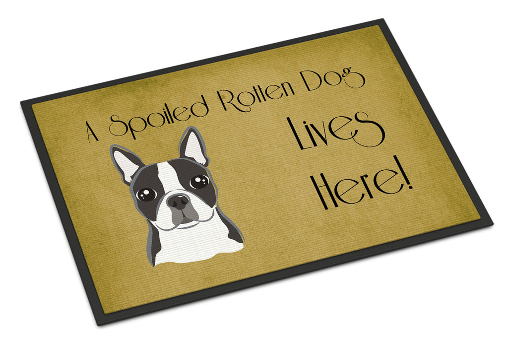 Boston Terrier Spoiled Dog Lives Here Doormat Indoor Outdoor 18H X 27W Front Door Mat Rugs for Entryway, Non Slip Washable