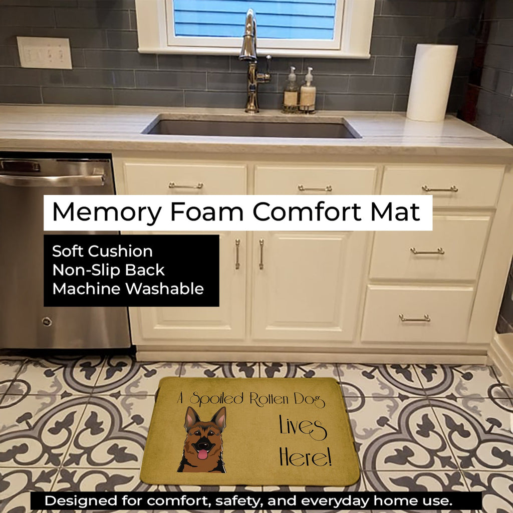 German Shepherd Spoiled Dog Lives Here Memory Foam Kitchen Mat Machine Washable Anti-Fatigue Cushion Comfort Bath or Kitchen Rug