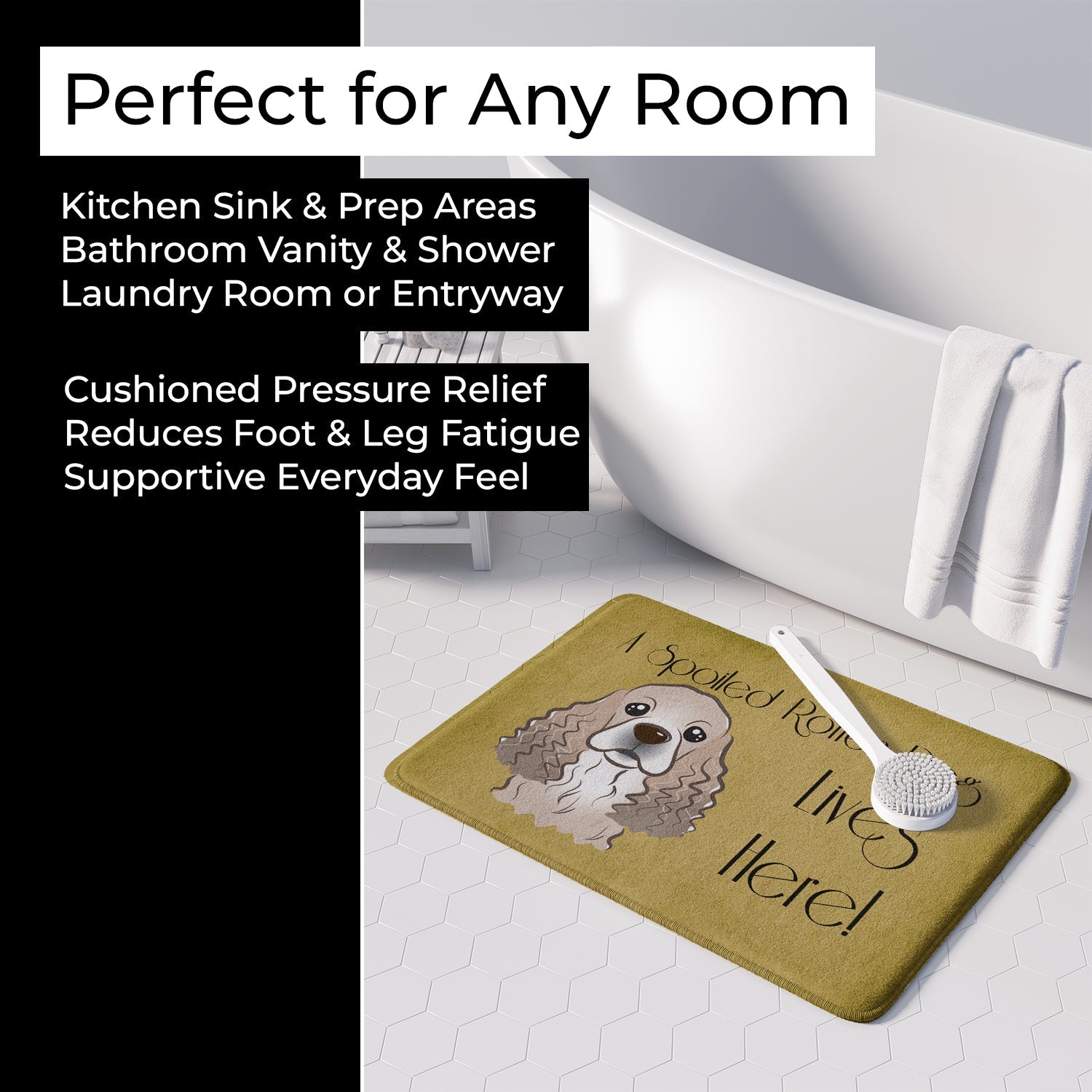Cocker Spaniel Spoiled Dog Lives Here Memory Foam Kitchen Mat Machine Washable Anti-Fatigue Cushion Comfort Bath or Kitchen Rug