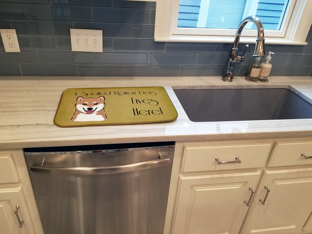Shiba Inu Spoiled Dog Lives Here Dish Drying Mat Absorbent Dish Drying Mat Pad for Kitchen Counter Dish Drainer Mat for Countertop, 14 x 21", Multicolor