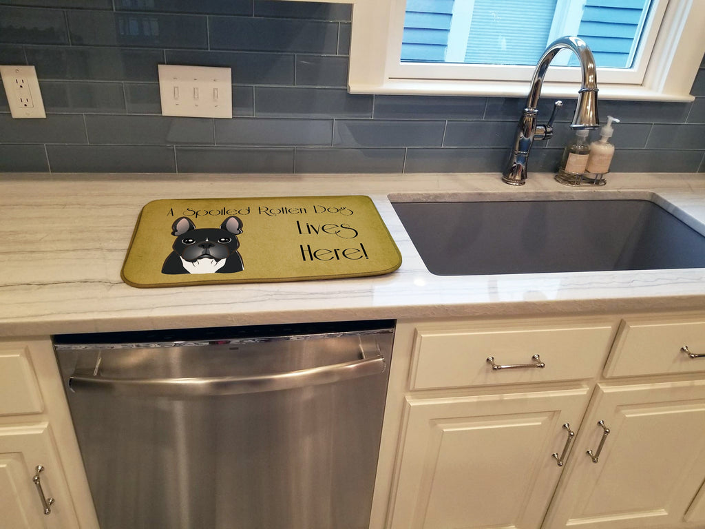 French Bulldog Spoiled Dog Lives Here Dish Drying Mat Absorbent Dish Drying Mat Pad for Kitchen Counter Dish Drainer Mat for Countertop, 14 x 21", Multicolor