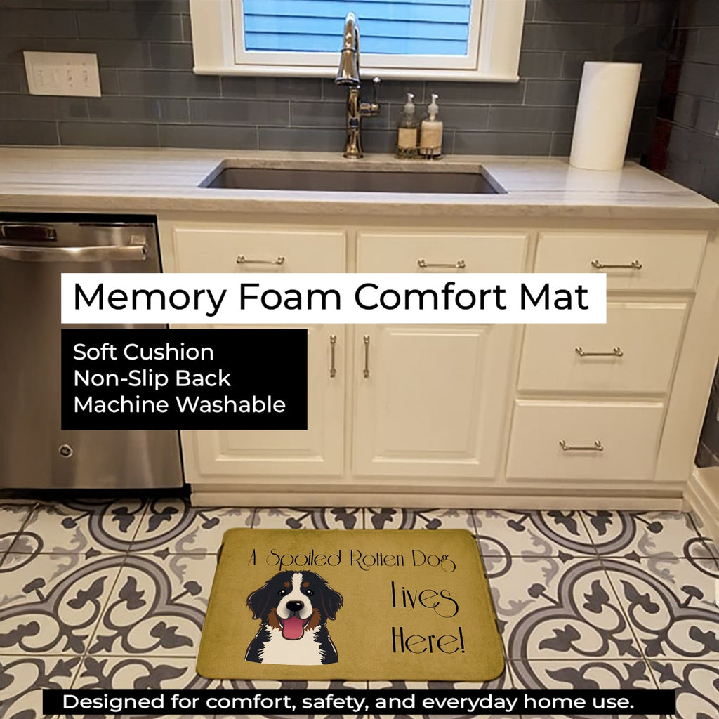 Bernese Mountain Dog Spoiled Dog Lives Here Memory Foam Kitchen Mat Machine Washable Anti-Fatigue Cushion Comfort Bath or Kitchen Rug