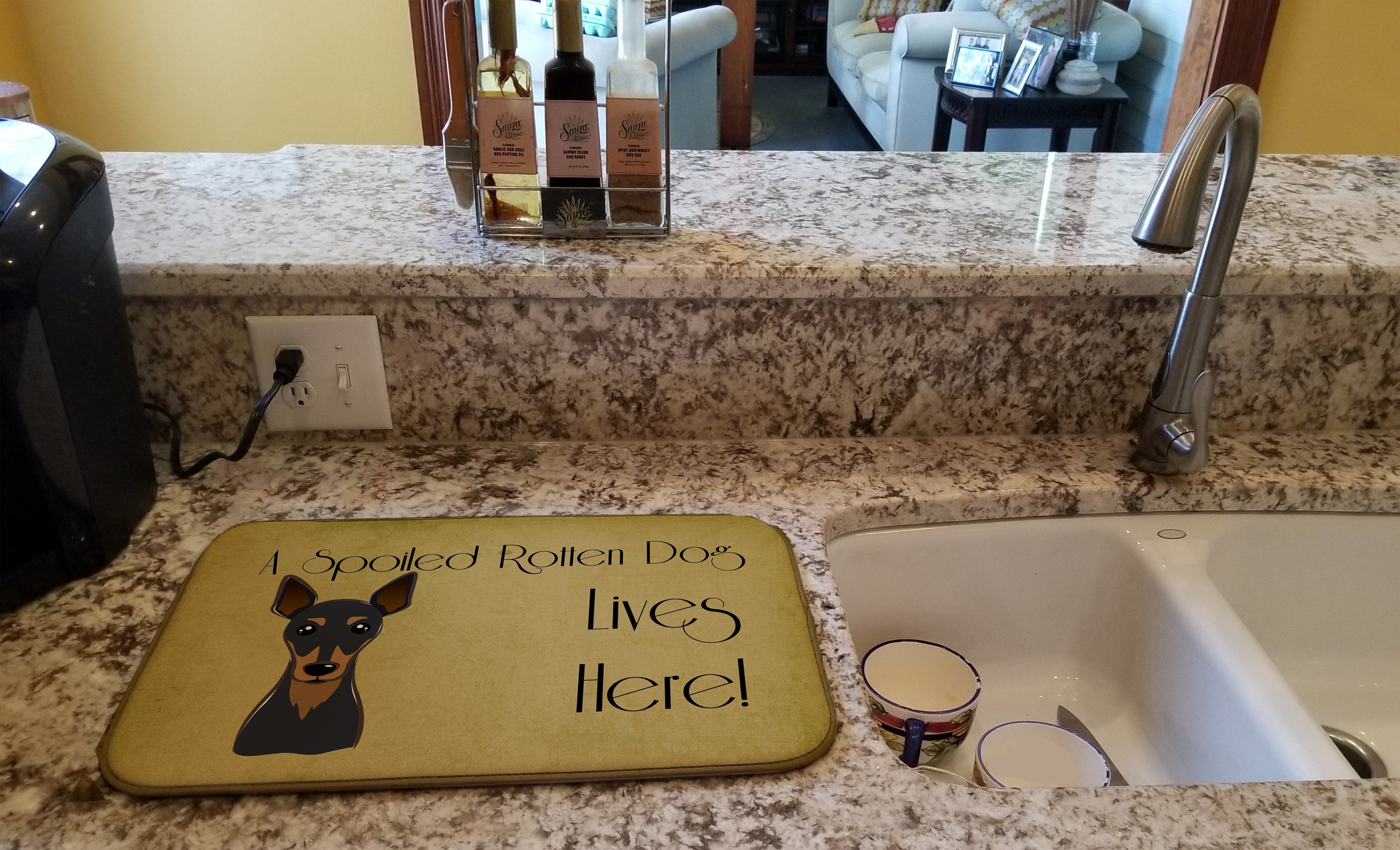 Min Pin Spoiled Dog Lives Here Dish Drying Mat Absorbent Dish Drying Mat Pad for Kitchen Counter Dish Drainer Mat for Countertop, 14 x 21", Multicolor