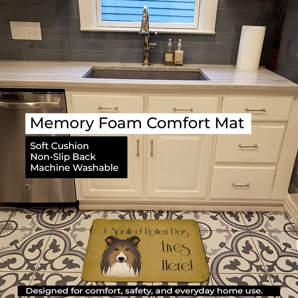 Sheltie Spoiled Dog Lives Here Memory Foam Kitchen Mat Machine Washable Anti-Fatigue Cushion Comfort Bath or Kitchen Rug