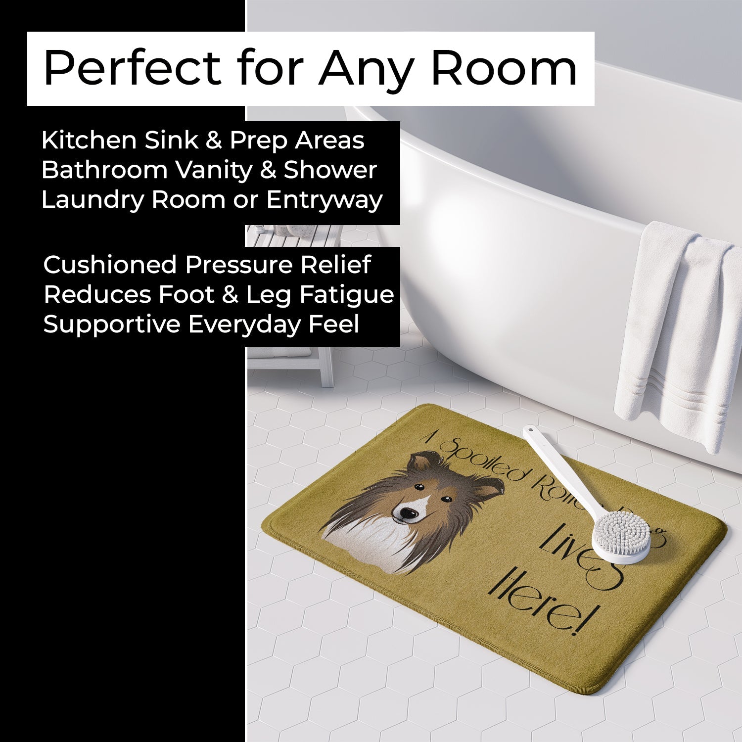 Sheltie Spoiled Dog Lives Here Memory Foam Kitchen Mat Machine Washable Anti-Fatigue Cushion Comfort Bath or Kitchen Rug