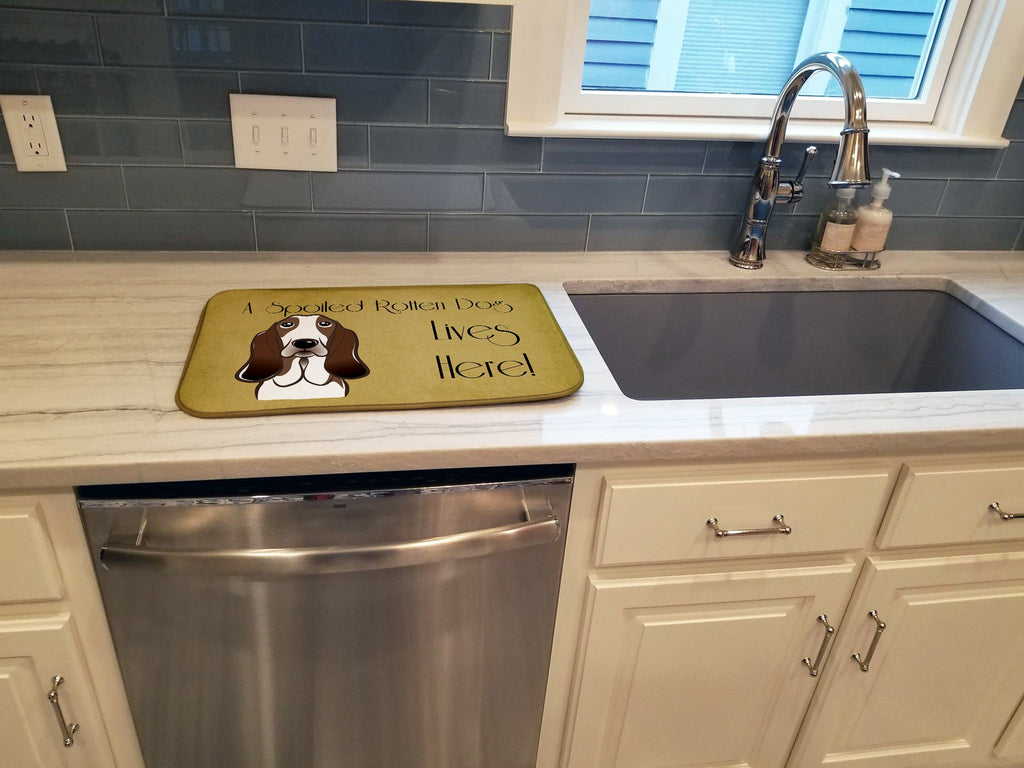 Basset Hound Spoiled Dog Lives Here Dish Drying Mat Absorbent Dish Drying Mat Pad for Kitchen Counter Dish Drainer Mat for Countertop, 14 x 21", Multicolor