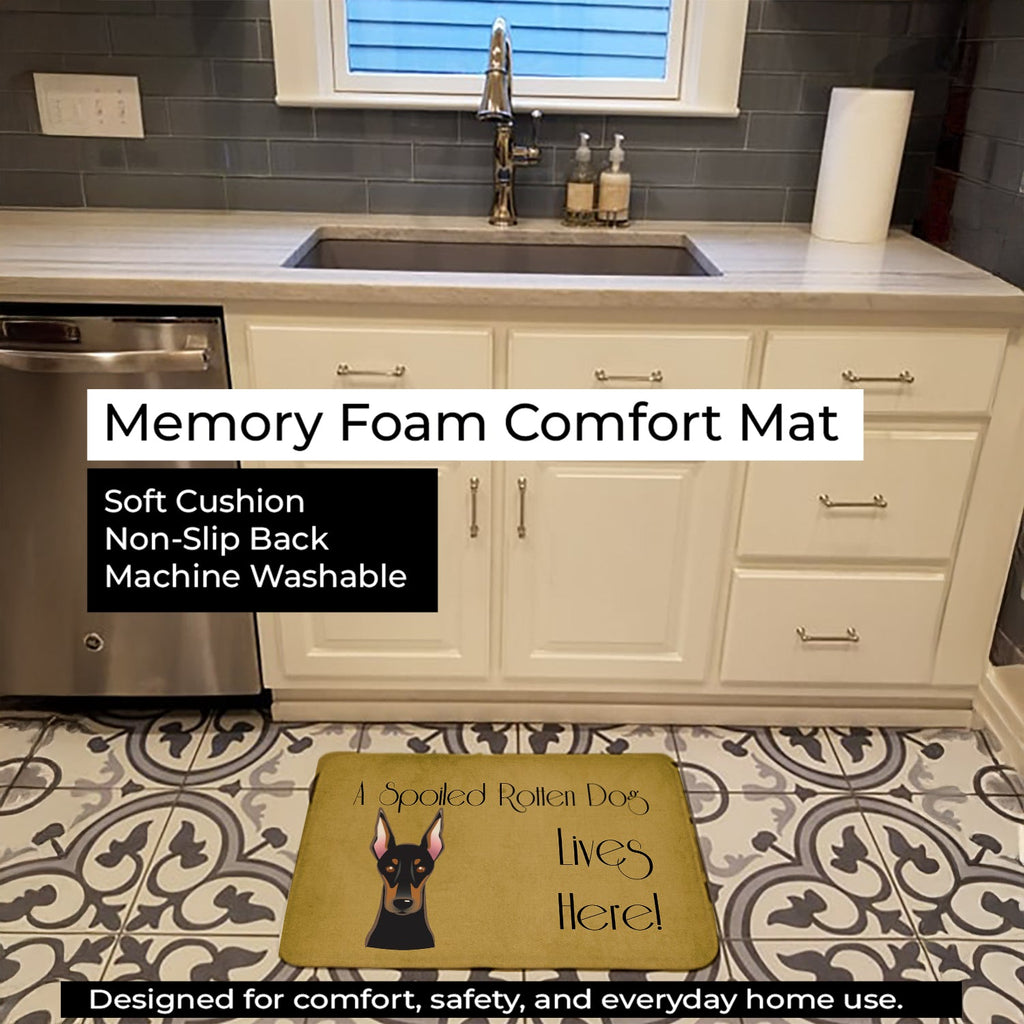 Doberman Spoiled Dog Lives Here Memory Foam Kitchen Mat Machine Washable Anti-Fatigue Cushion Comfort Bath or Kitchen Rug