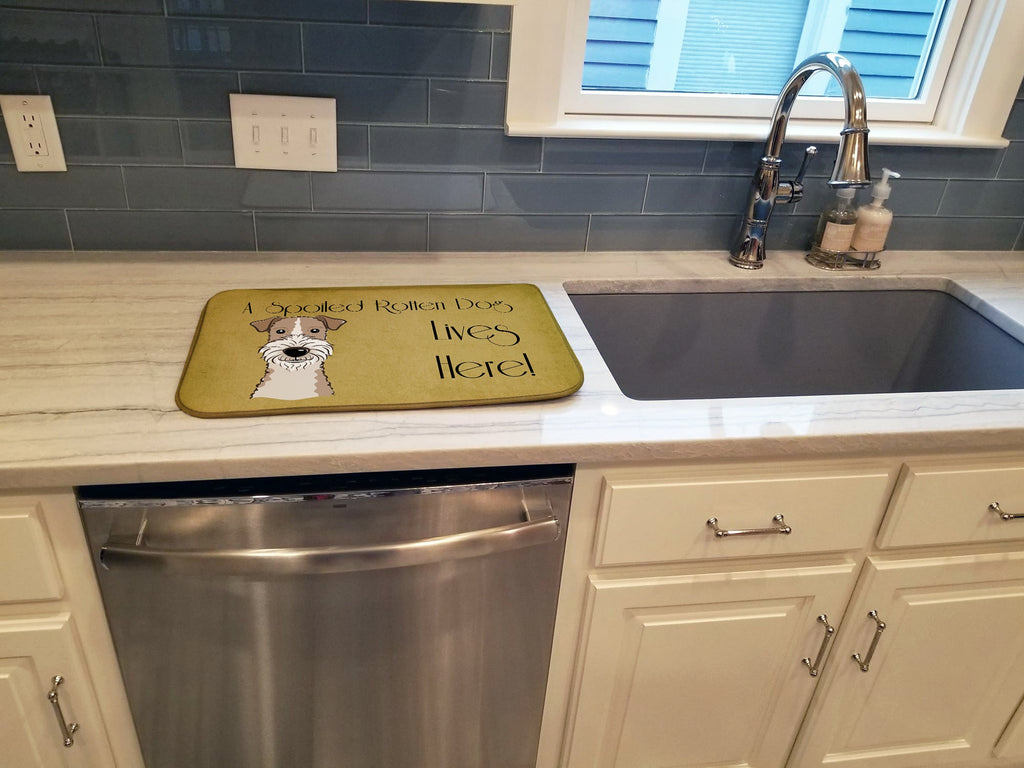 Wire Haired Fox Terrier Spoiled Dog Lives Here Dish Drying Mat Absorbent Dish Drying Mat Pad for Kitchen Counter Dish Drainer Mat for Countertop, 14 x 21", Multicolor