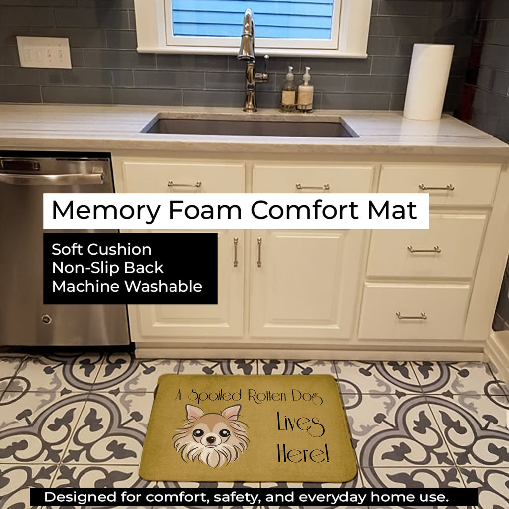 Chihuahua Spoiled Dog Lives Here Memory Foam Kitchen Mat Machine Washable Anti-Fatigue Cushion Comfort Bath or Kitchen Rug
