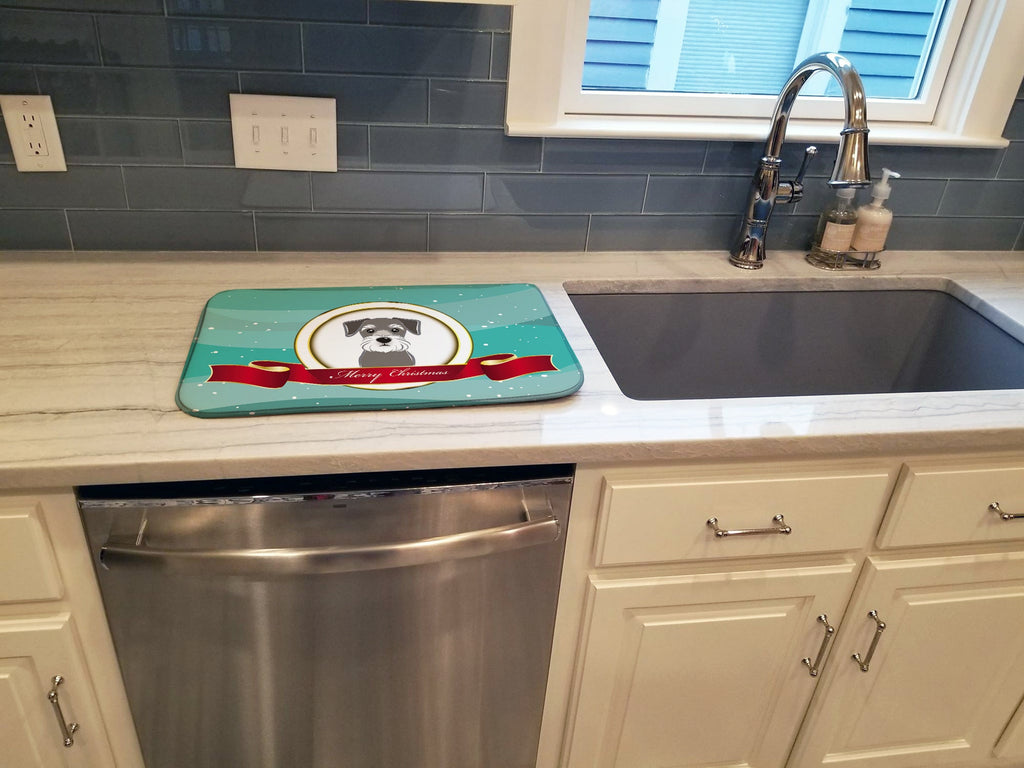 Schnauzer Merry Christmas Dish Drying Mat Absorbent Dish Drying Mat Pad for Kitchen Counter Dish Drainer Mat for Countertop, 14 x 21", Multicolor