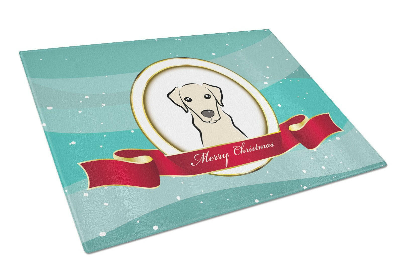 Yellow Labrador Merry Christmas Cutting Board Tempered Glass Kitchen Cutting Surface, Heat Resistant Chopping, Non-Slip Feet, Food Prep & Serving