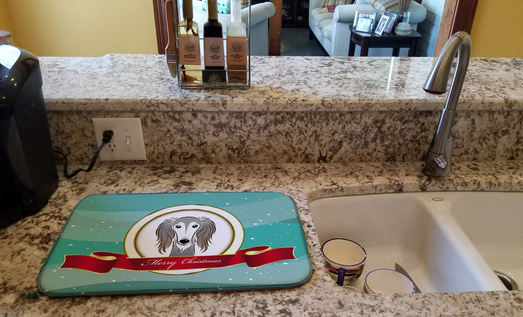 Saluki Merry Christmas Dish Drying Mat Absorbent Dish Drying Mat Pad for Kitchen Counter Dish Drainer Mat for Countertop, 14 x 21", Multicolor