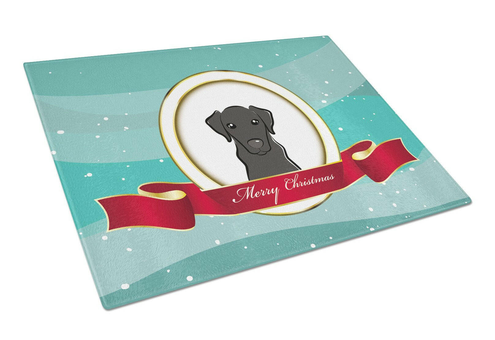 Black Labrador Merry Christmas Cutting Board Tempered Glass Kitchen Cutting Surface, Heat Resistant Chopping, Non-Slip Feet, Food Prep & Serving