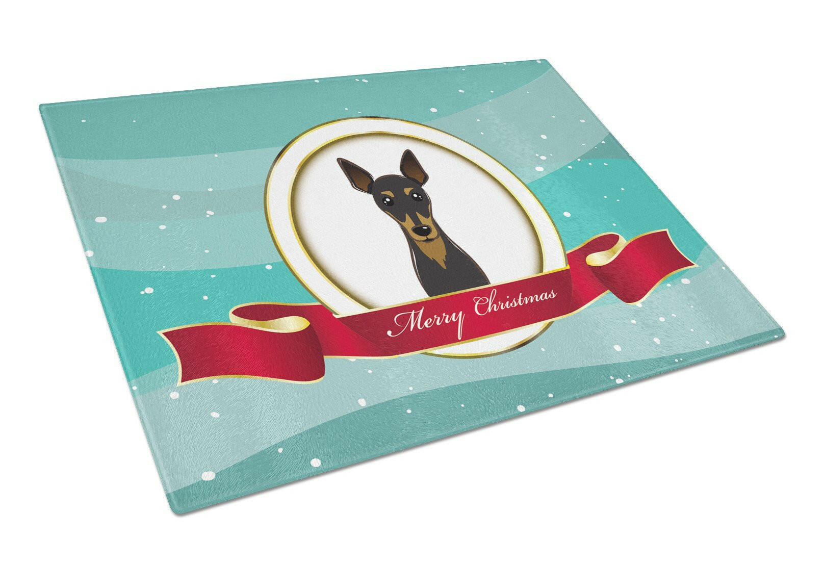 Min Pin Merry Christmas Cutting Board Tempered Glass Kitchen Cutting Surface, Heat Resistant Chopping, Non-Slip Feet, Food Prep & Serving