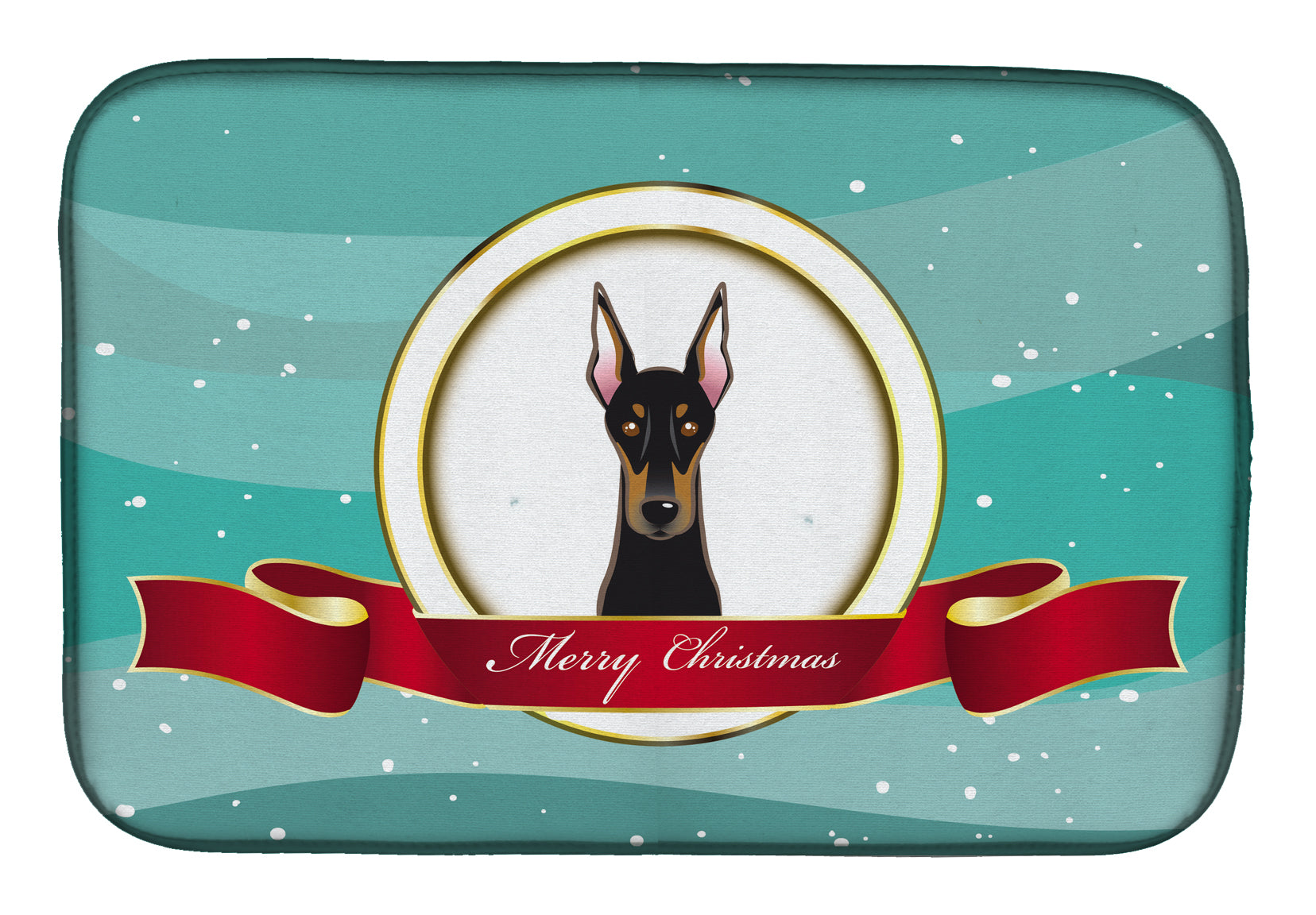 Doberman Merry Christmas Dish Drying Mat Absorbent Dish Drying Mat Pad for Kitchen Counter Dish Drainer Mat for Countertop, 14 x 21", Multicolor