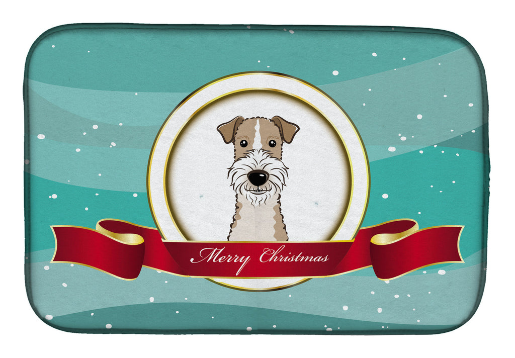 Wire Haired Fox Terrier Merry Christmas Dish Drying Mat Absorbent Dish Drying Mat Pad for Kitchen Counter Dish Drainer Mat for Countertop, 14 x 21", Multicolor