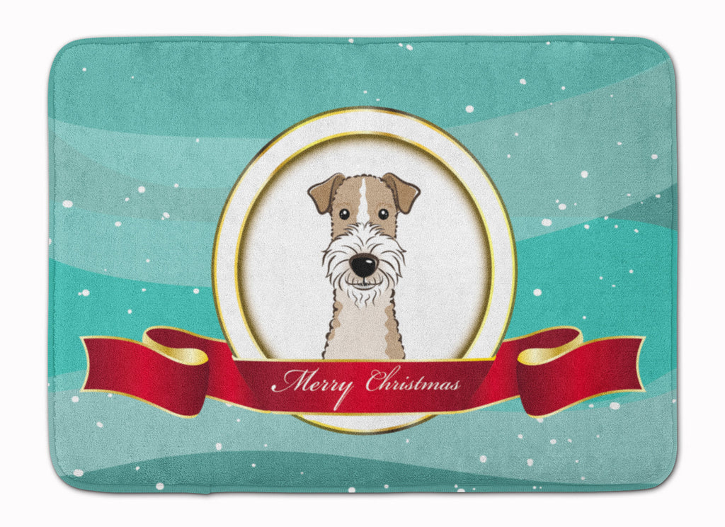 Wire Haired Fox Terrier Merry Christmas Memory Foam Kitchen Mat Machine Washable Anti-Fatigue Cushion Comfort Bath or Kitchen Rug