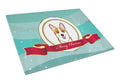 Red Corgi Merry Christmas Cutting Board Tempered Glass Kitchen Cutting Surface, Heat Resistant Chopping, Non-Slip Feet, Food Prep & Serving