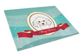 White Poodle Merry Christmas Cutting Board Tempered Glass Kitchen Cutting Surface, Heat Resistant Chopping, Non-Slip Feet, Food Prep & Serving