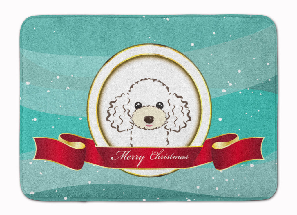 White Poodle Merry Christmas Memory Foam Kitchen Mat Machine Washable Anti-Fatigue Cushion Comfort Bath or Kitchen Rug