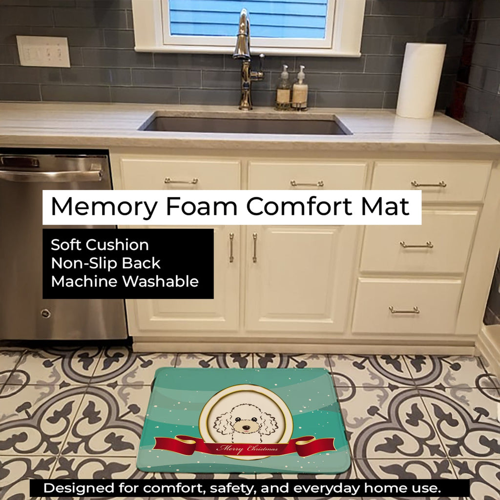 White Poodle Merry Christmas Memory Foam Kitchen Mat Machine Washable Anti-Fatigue Cushion Comfort Bath or Kitchen Rug