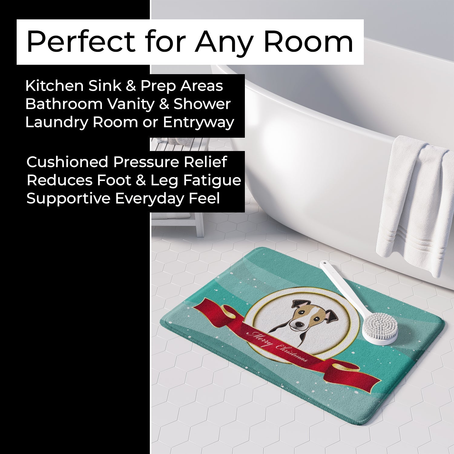 Jack Russell Terrier Merry Christmas Memory Foam Kitchen Mat Machine Washable Anti-Fatigue Cushion Comfort Bath or Kitchen Rug