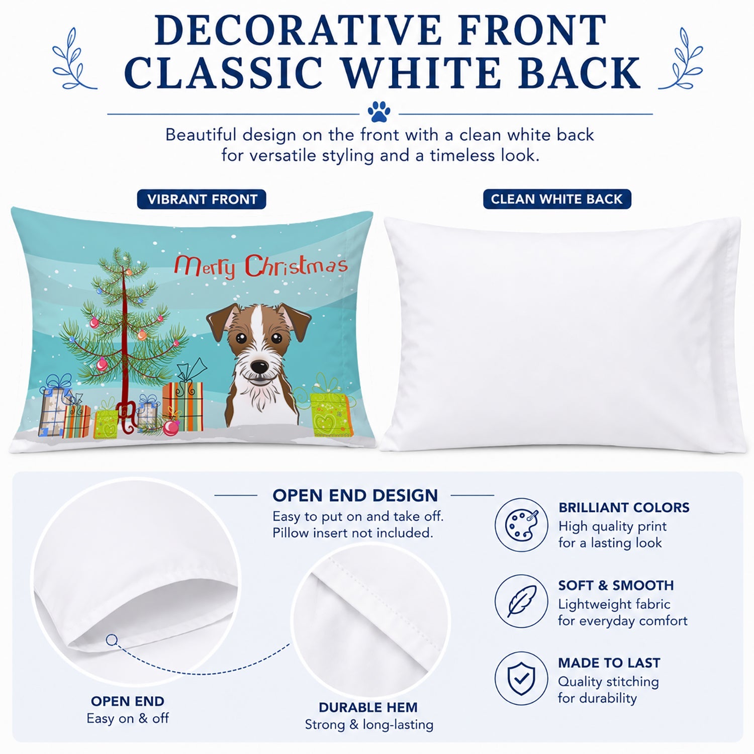 Christmas Tree and Jack Russell Terrier Standard Pillowcase Lightweight Super Soft Easy Care Decorative Artwork Pillowcase, Standard