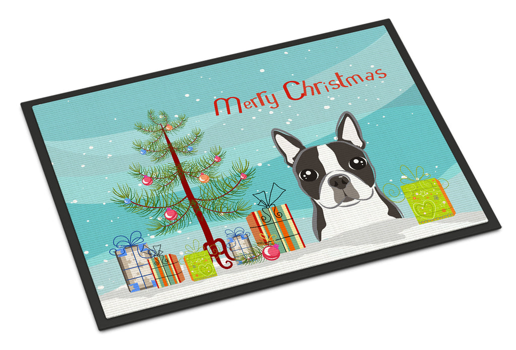 Christmas Tree and Boston Terrier Doormat Indoor Outdoor 24H X 36W Front Door Mat Rugs for Entryway, Non Slip Washable Low Pile,