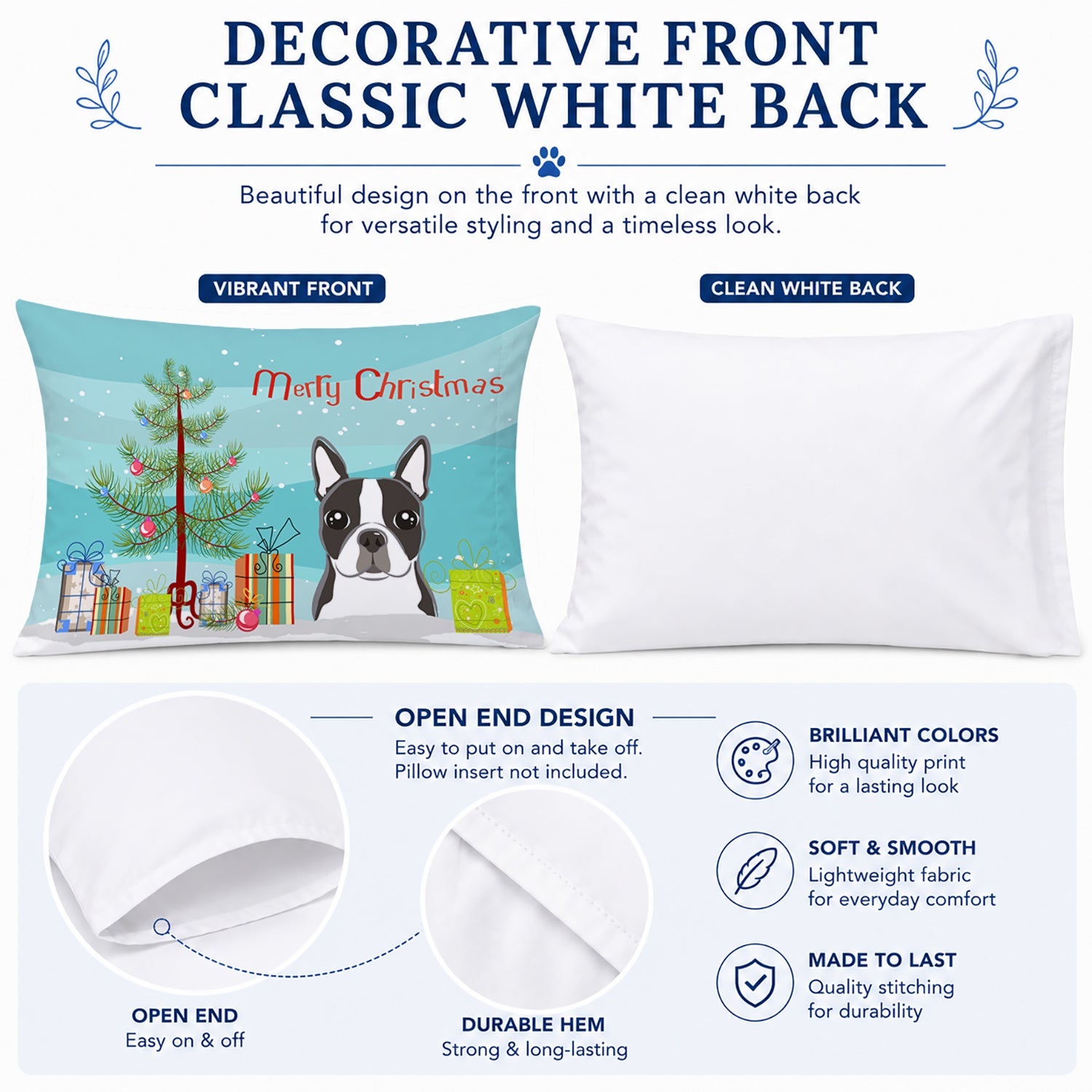 Christmas Tree and Boston Terrier Standard Pillowcase Lightweight Super Soft Easy Care Decorative Artwork Pillowcase, Standard