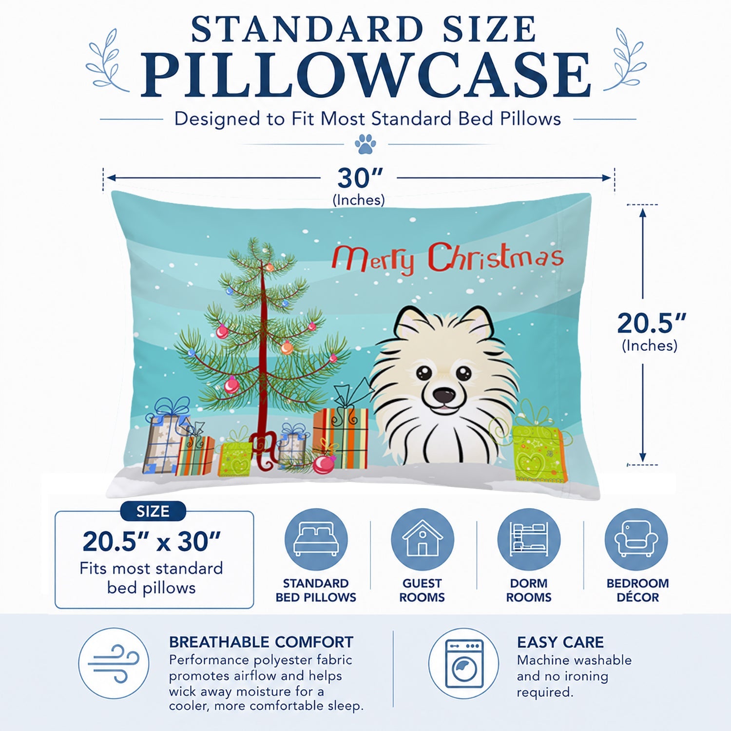 Christmas Tree and Pomeranian Standard Pillowcase Lightweight Super Soft Easy Care Decorative Artwork Pillowcase, Standard