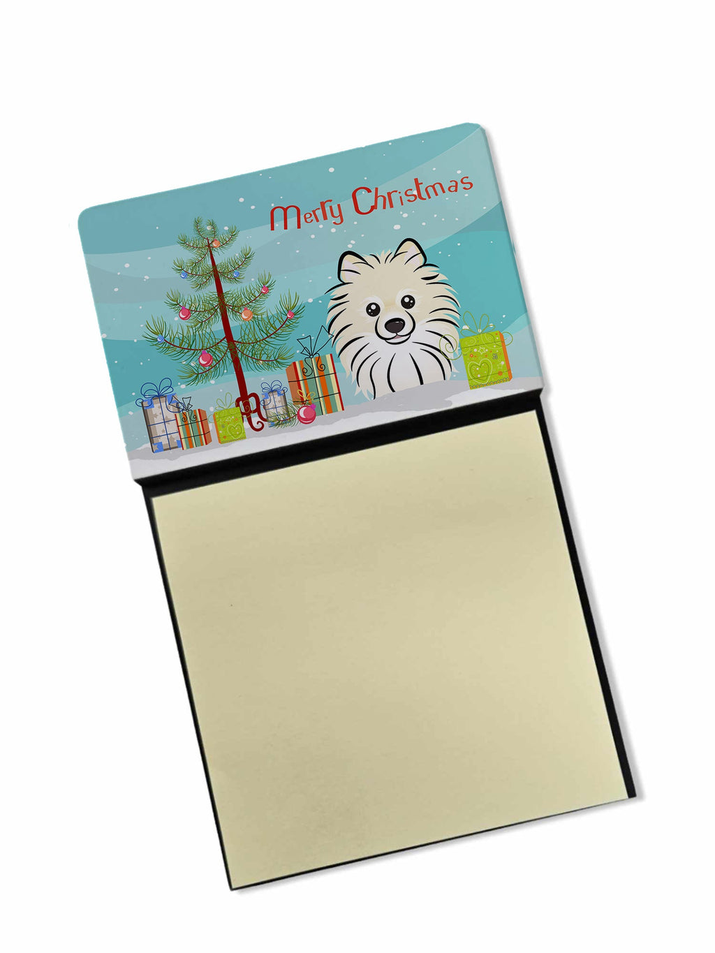 Christmas Tree and Pomeranian Watercolor Sticky Note Holder Refillable Dispenser Desk Accessory 3x3 Pad Gift