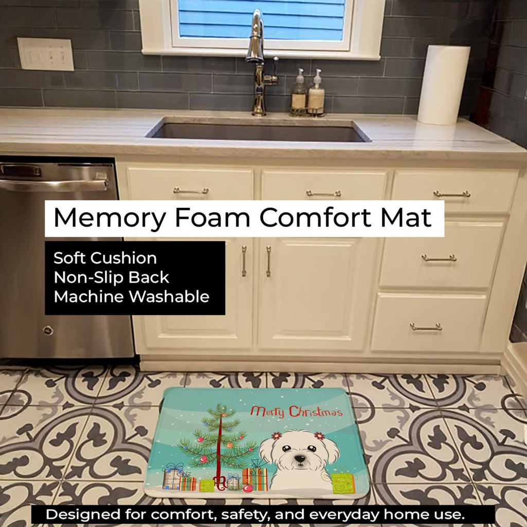 Christmas Tree and Maltese Memory Foam Kitchen Mat Machine Washable Anti-Fatigue Cushion Comfort Bath or Kitchen Rug
